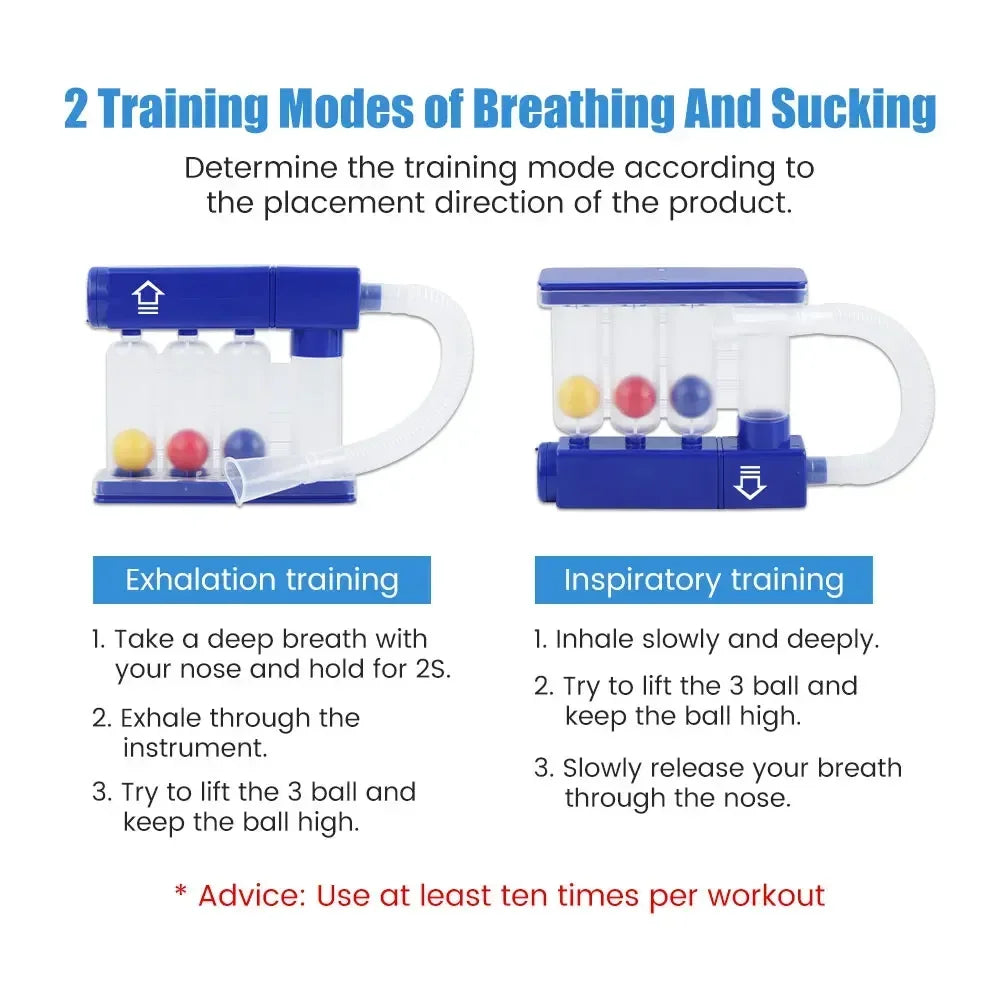 Breathing Trainer for Lungs – Adjustable Volume 300-3000cc, 3 Balls