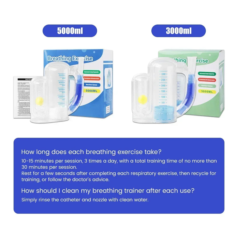 Breathing Trainer for Lungs – Adjustable Volume 300-3000cc, 3 Balls