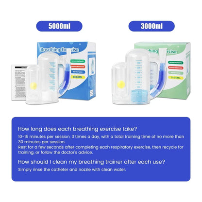 Breathing Trainer for Lungs – Adjustable Volume 300-3000cc, 3 Balls