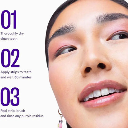 Purple Teeth Whitening Strips – Removes Yellow Stains, Instant Bright Smile
