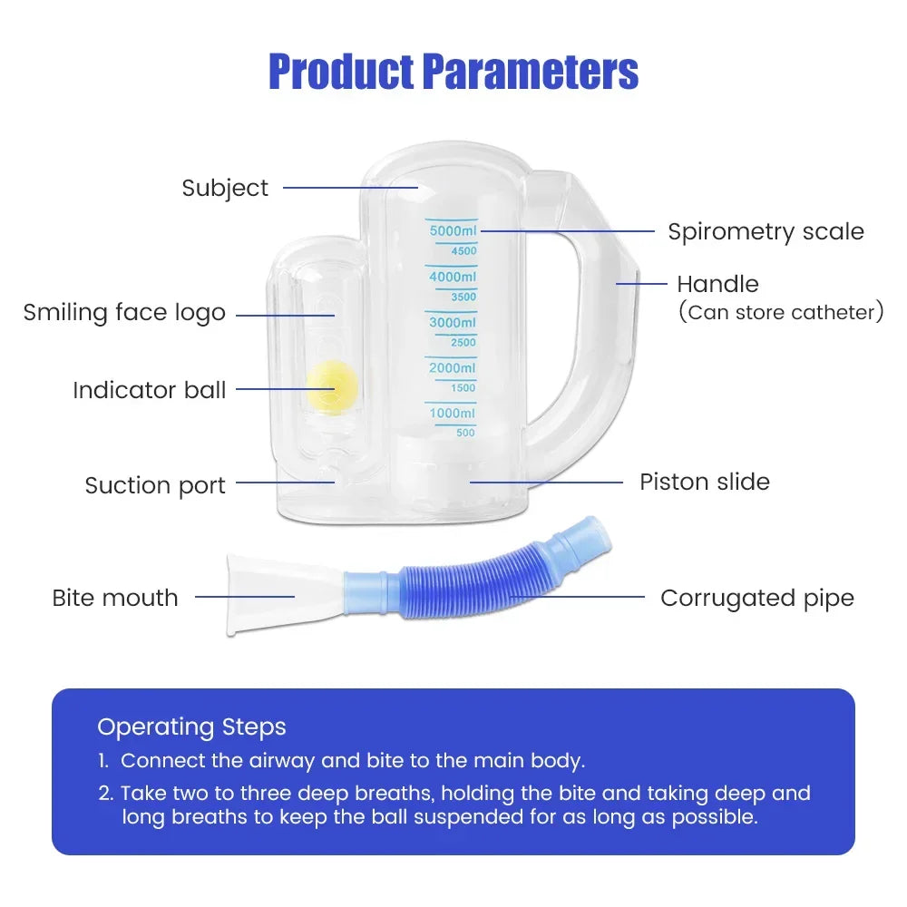 Breathing Trainer for Lungs – Adjustable Volume 300-3000cc, 3 Balls