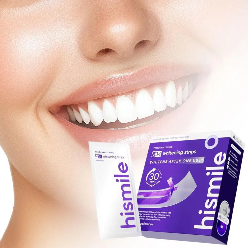 Purple Teeth Whitening Strips – Removes Yellow Stains, Instant Bright Smile