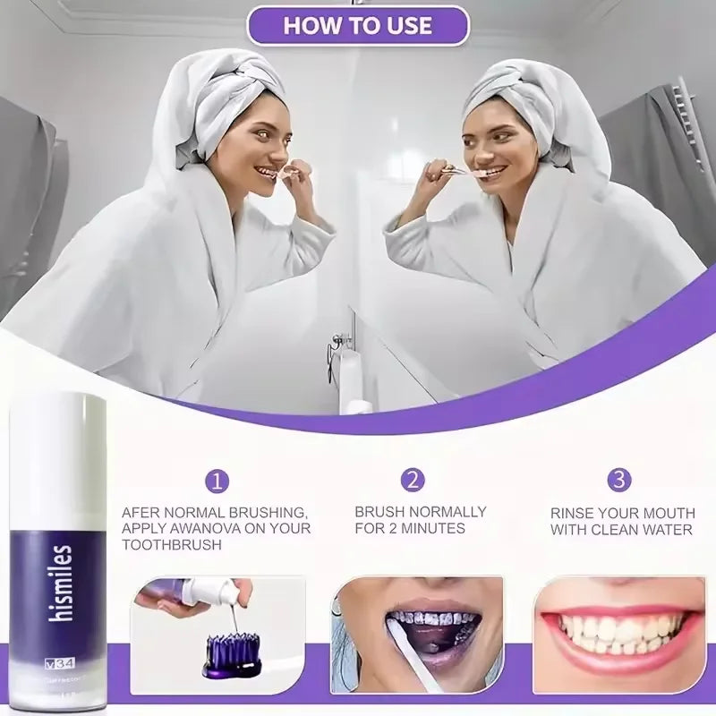 Purple Whitening Toothpaste – Deep Clean, Stain Removal, Fresh Breath, 30ml